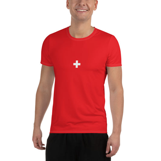 Red and White Men's Running T-shirt