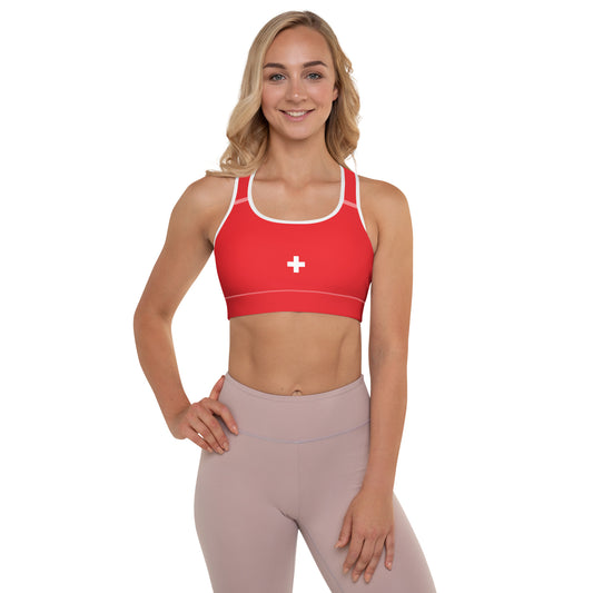 Red and White Padded Sports Bra
