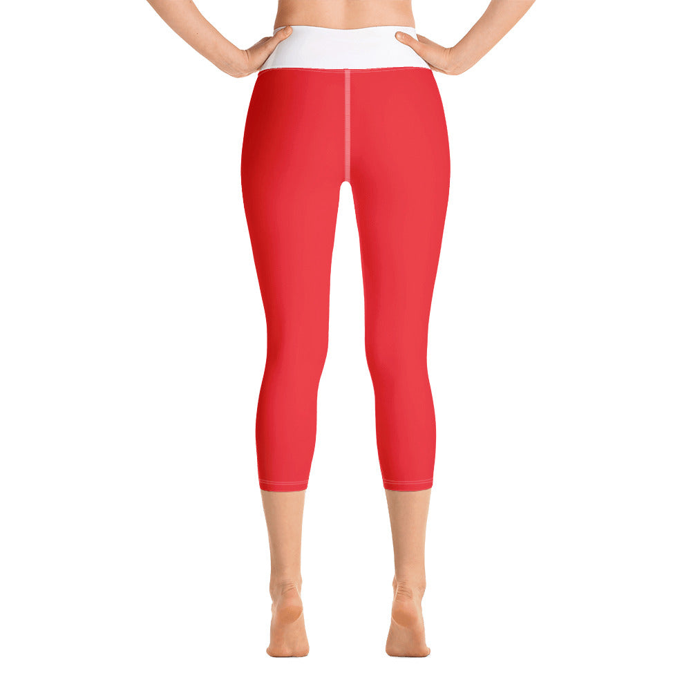 Red and White Yoga Capri Leggings