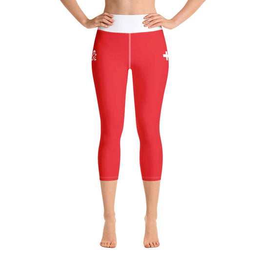 Red and White Yoga Capri Leggings