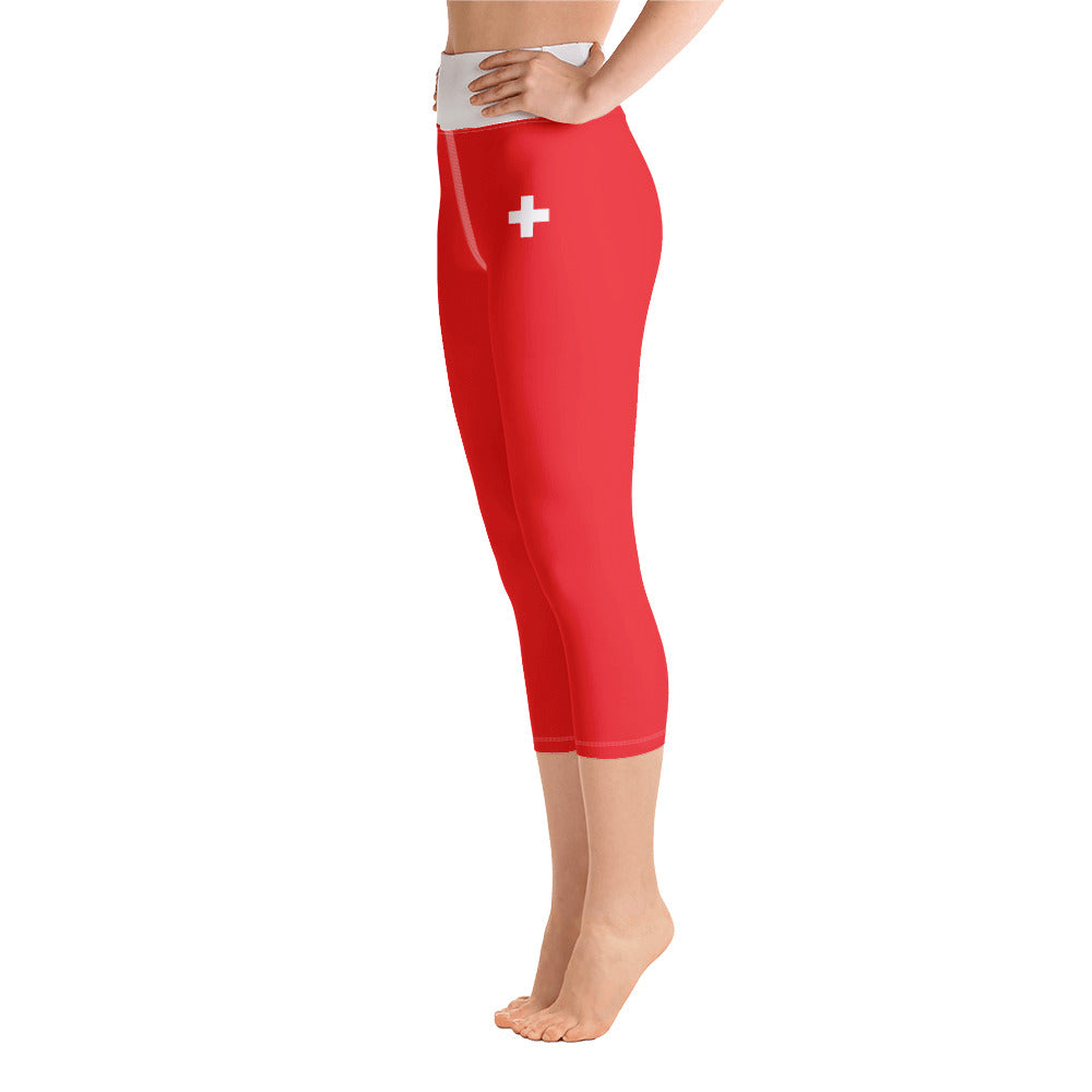 Red and White Yoga Capri Leggings