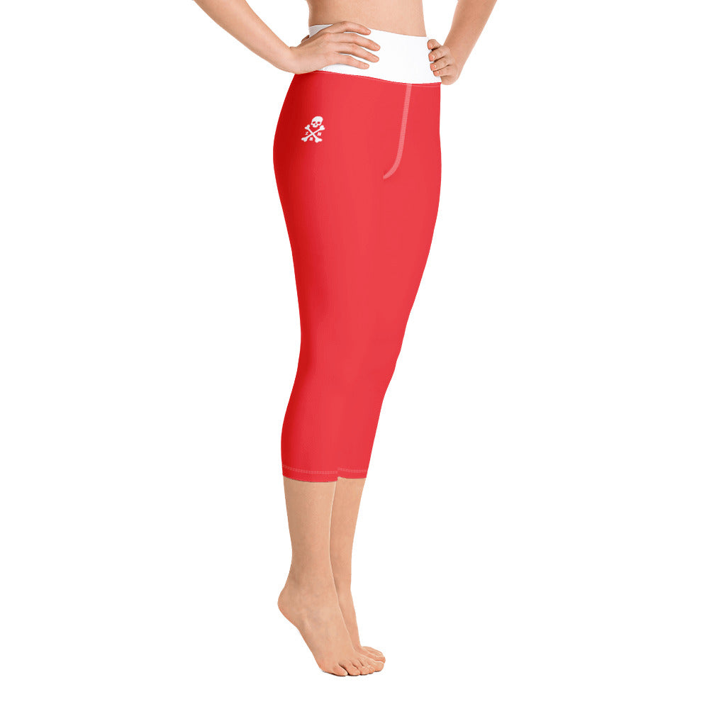 Red and White Yoga Capri Leggings