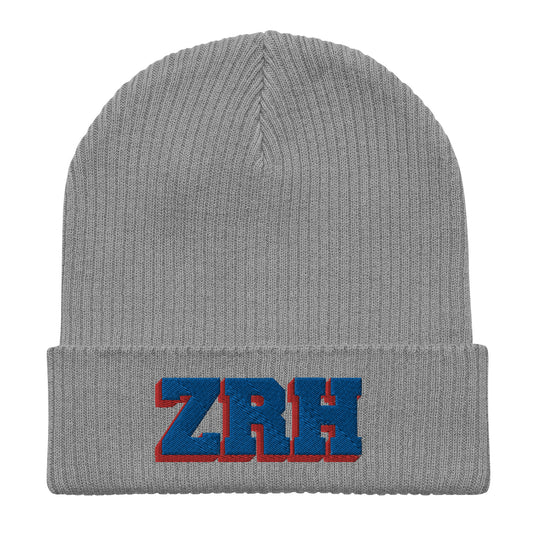 ZRH red and blue ribbed beanie