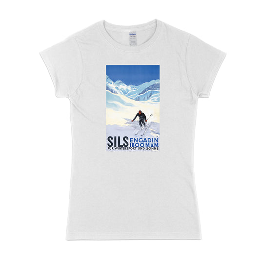 Womens Retro ski - Sils Engadine t-shirt