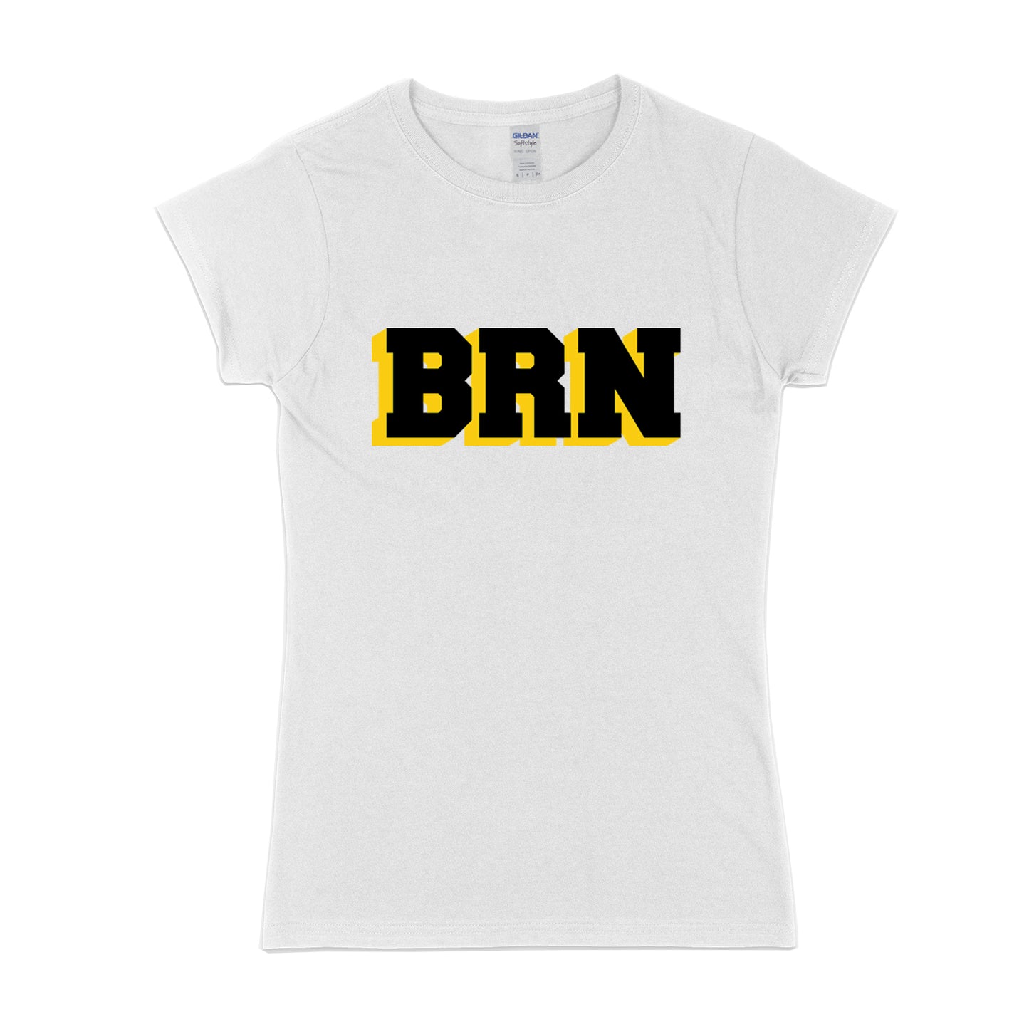 Schwarz-gelbes BRN-Kurzarm-T-Shirt für Damen