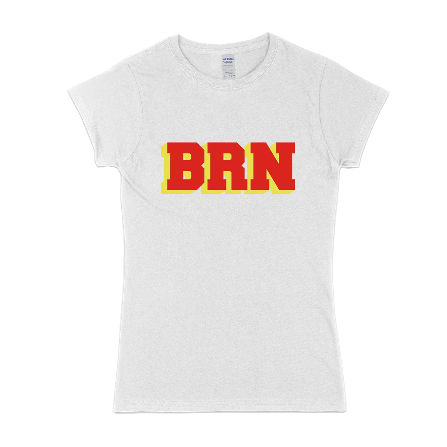 Kurzärmliges BRN-T-Shirt für Damen in Rot und Gelb