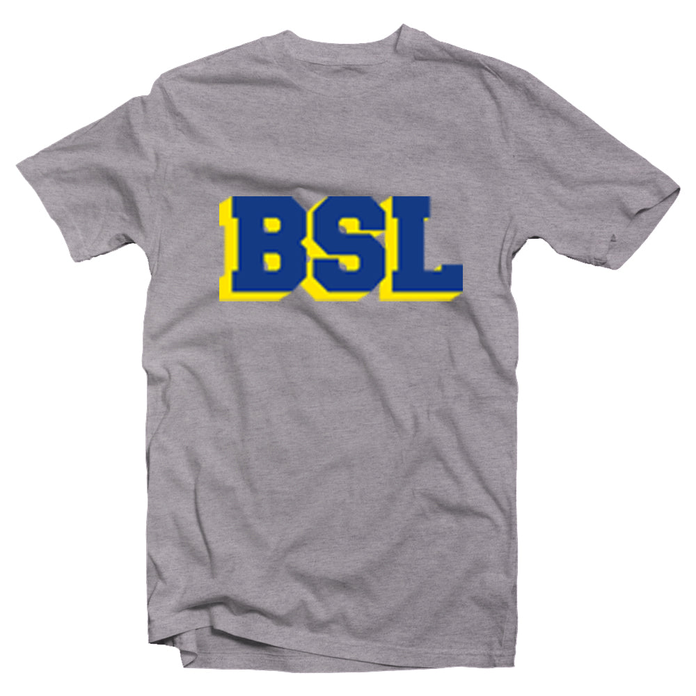 BSL navy and yellow short sleeve t-shirt