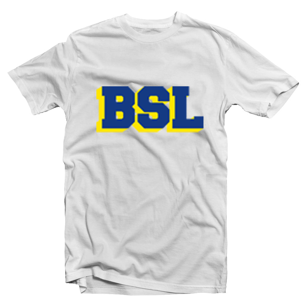 BSL navy and yellow short sleeve t-shirt