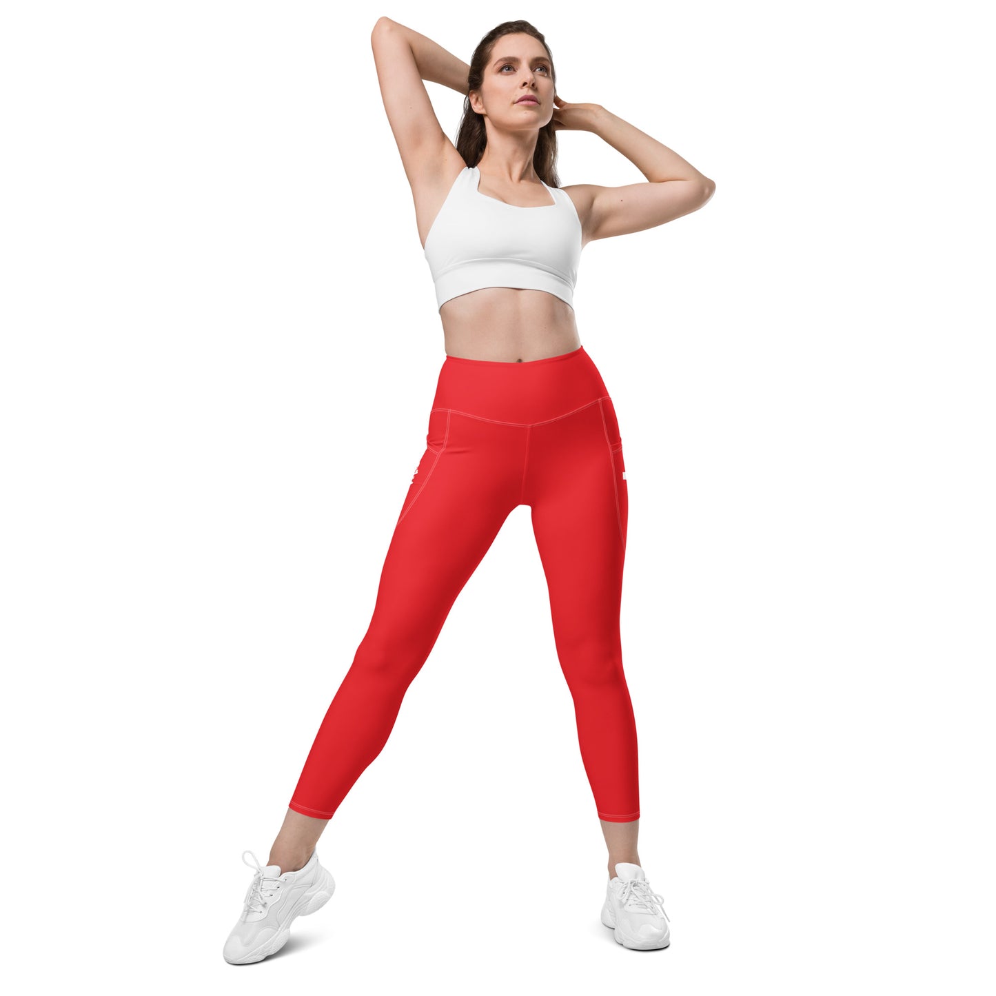 Rote und weiße Leggings mit Taschen