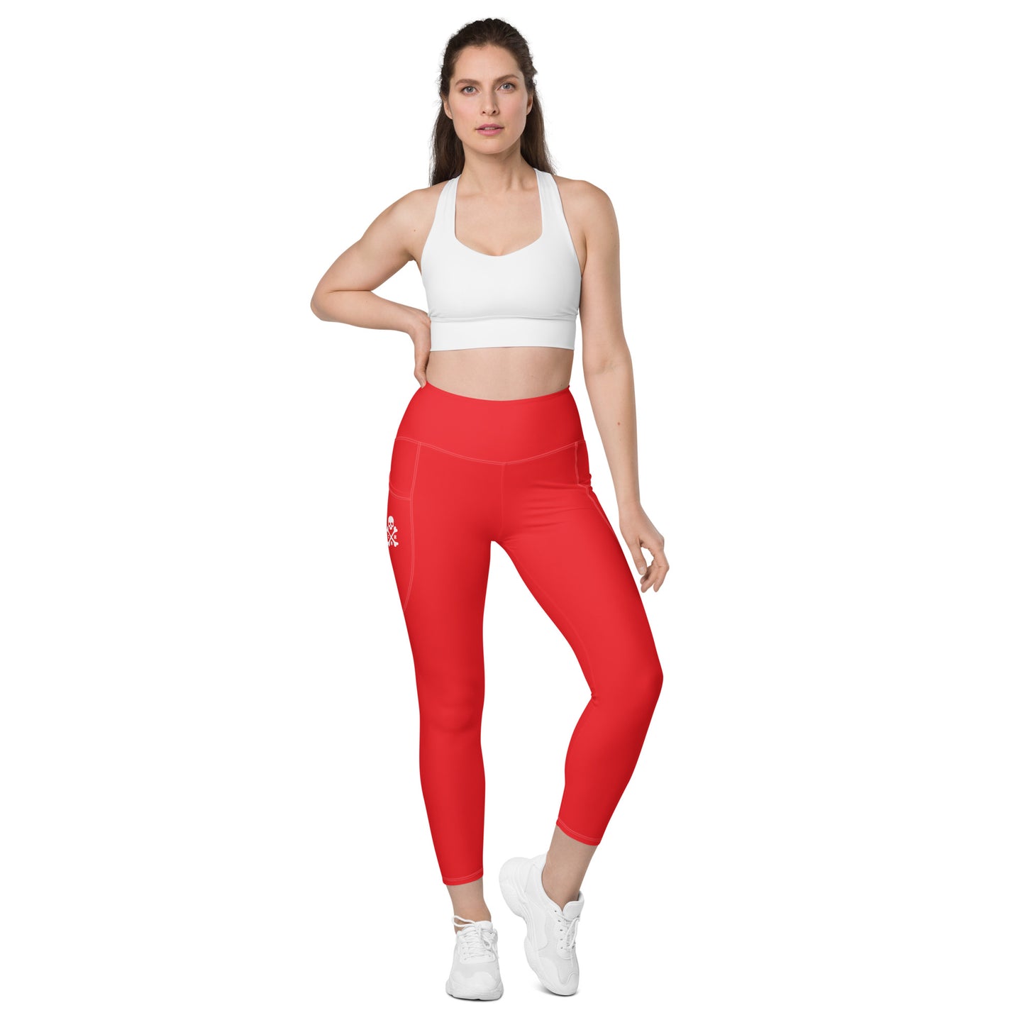 Red and White Leggings with pockets