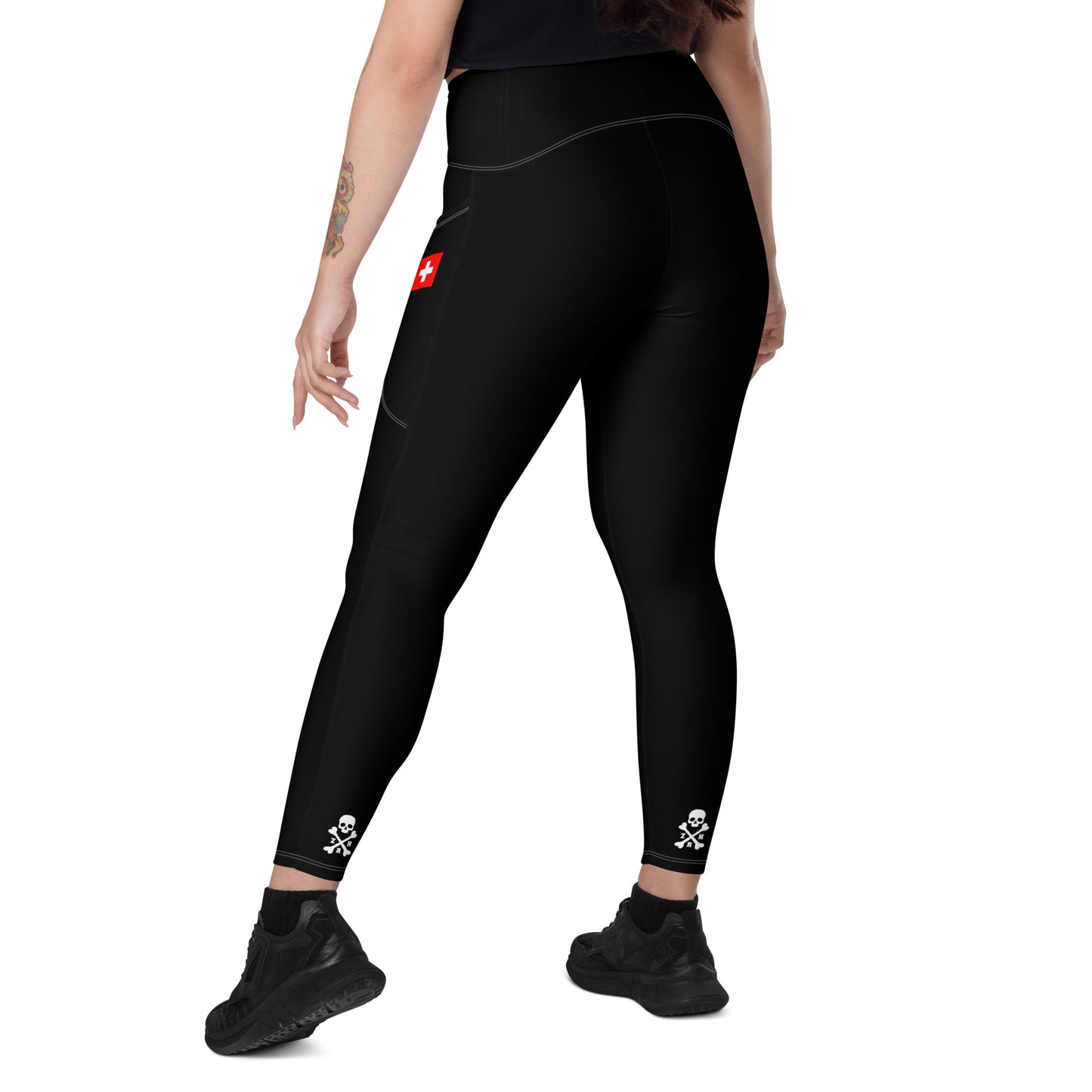 Schwarz-weiße Leggings mit Taschen