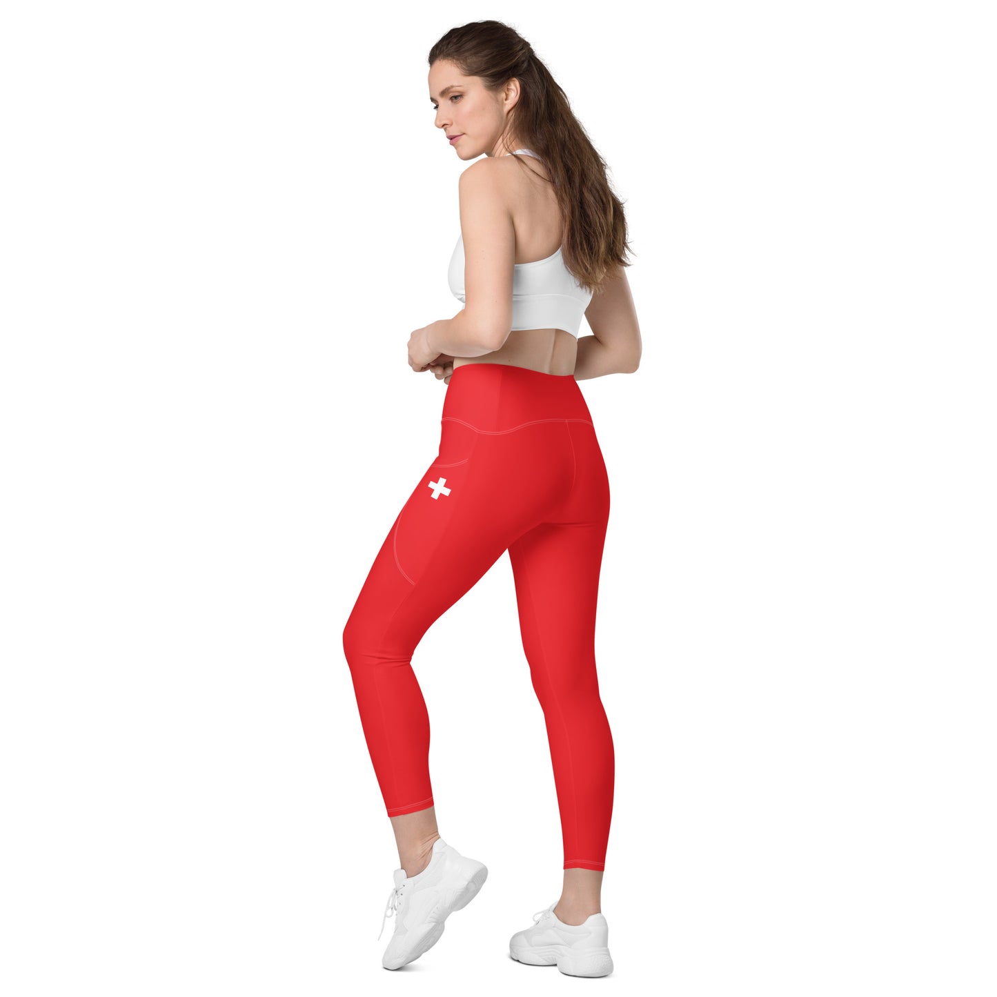 Legging rouge et blanc avec poches