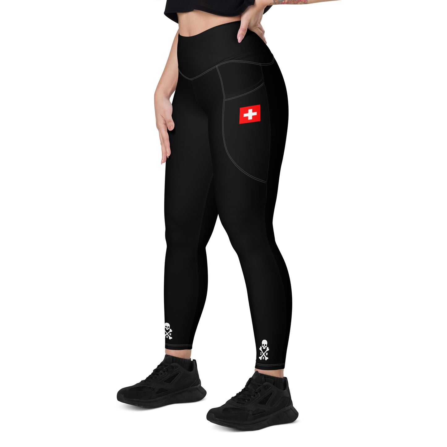 Schwarz-weiße Leggings mit Taschen