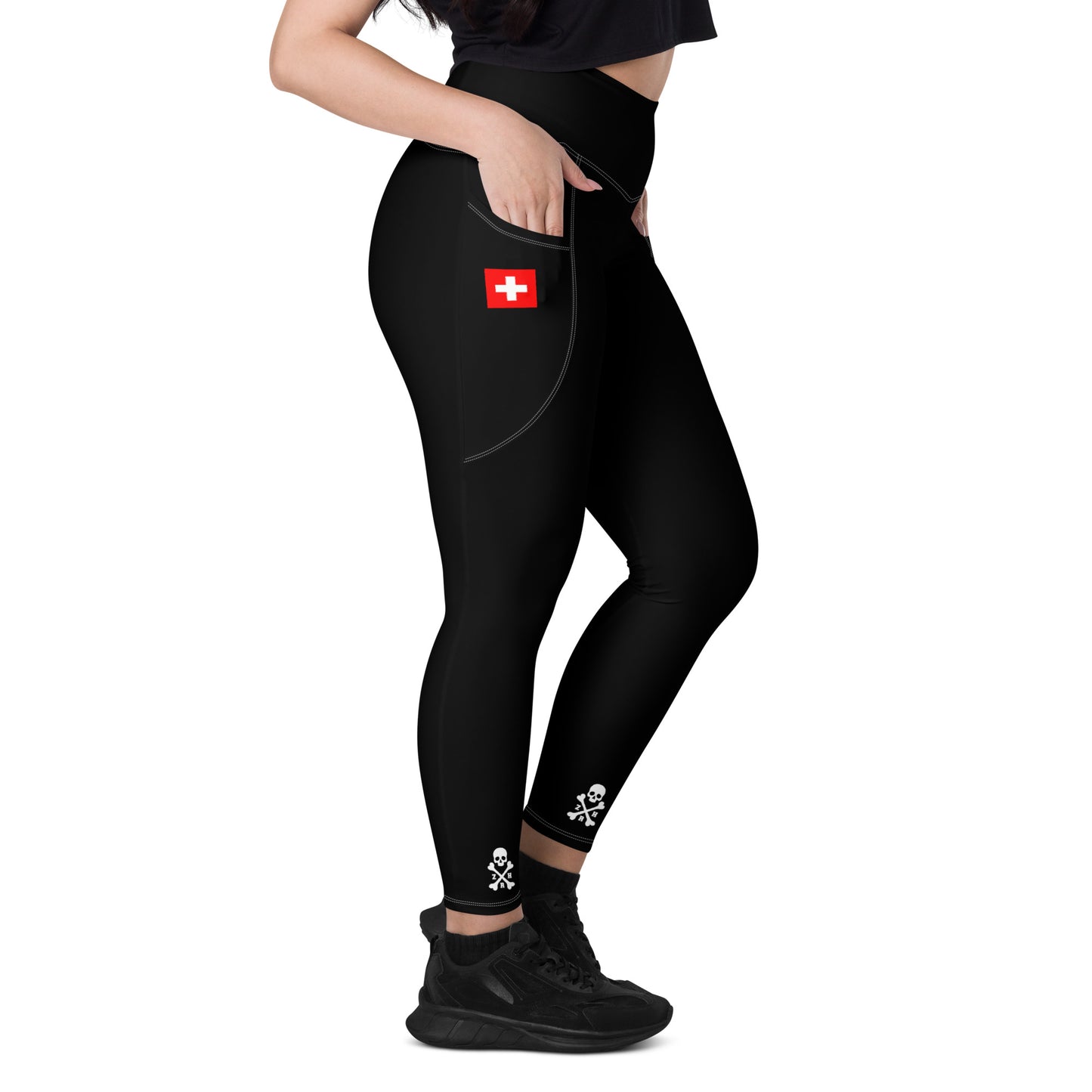 Schwarz-weiße Leggings mit Taschen