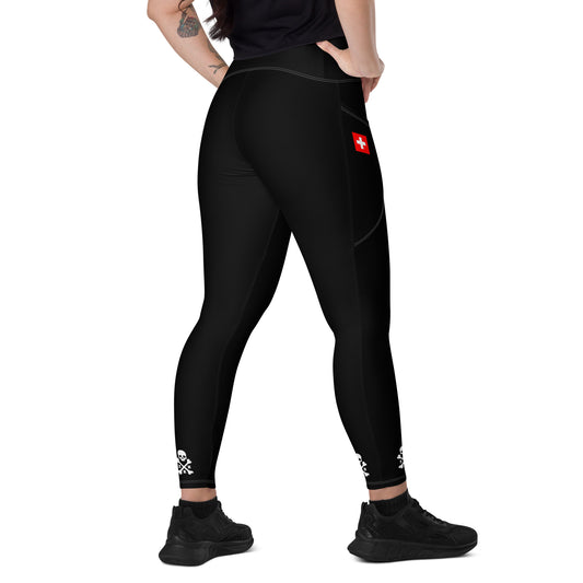 Schwarz-weiße Leggings mit Taschen