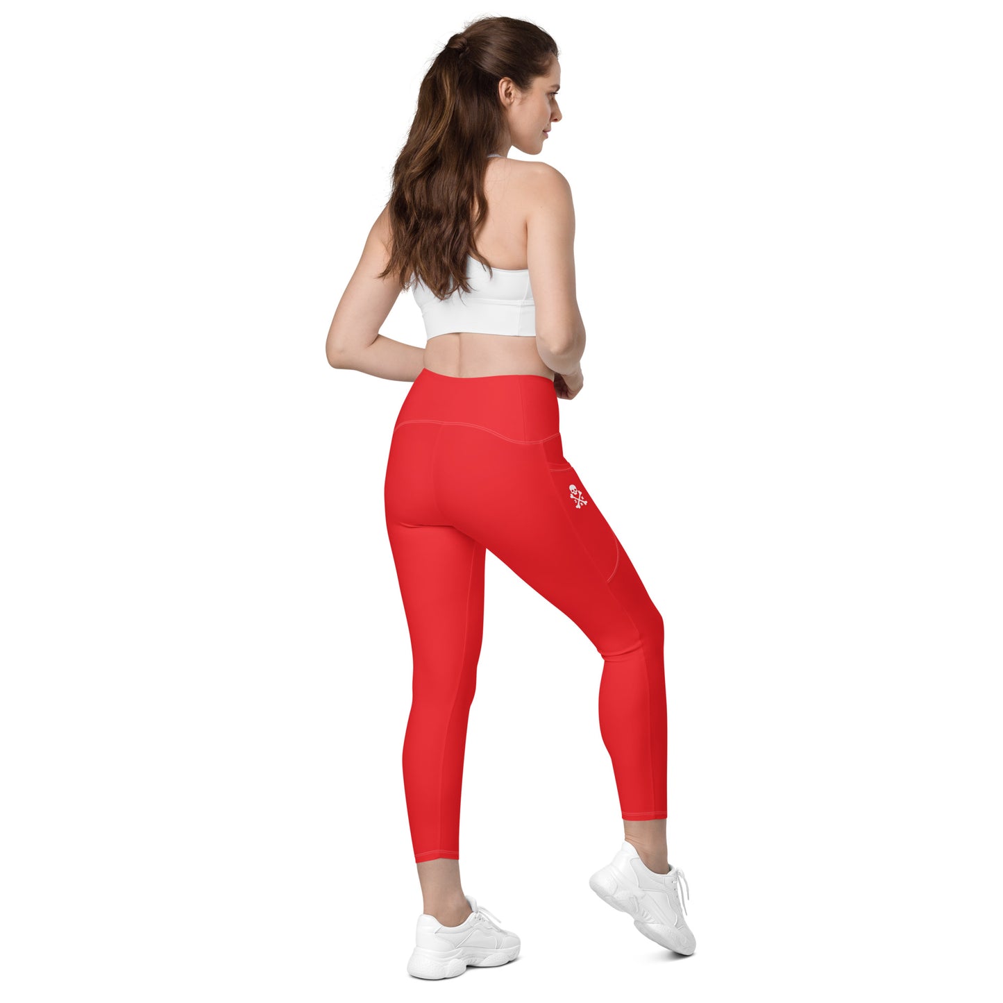 Rote und weiße Leggings mit Taschen