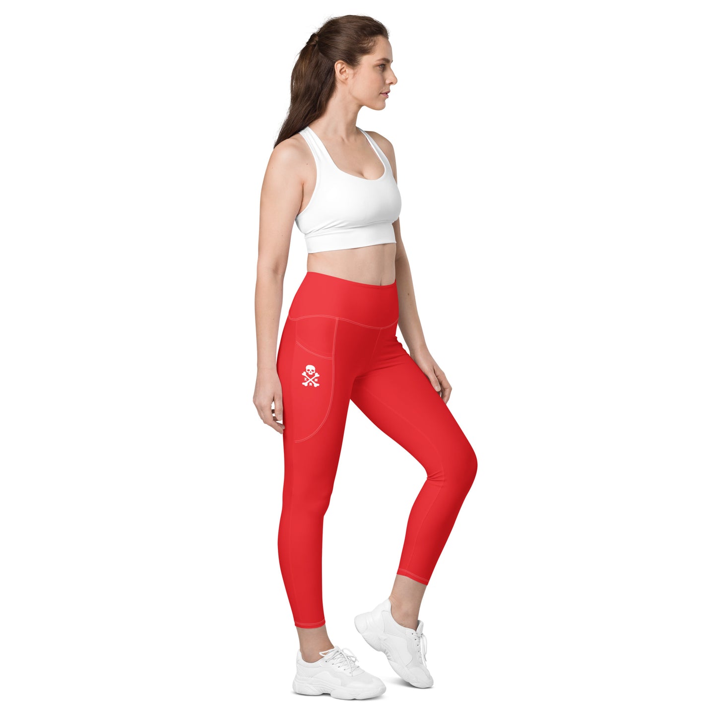 Rote und weiße Leggings mit Taschen