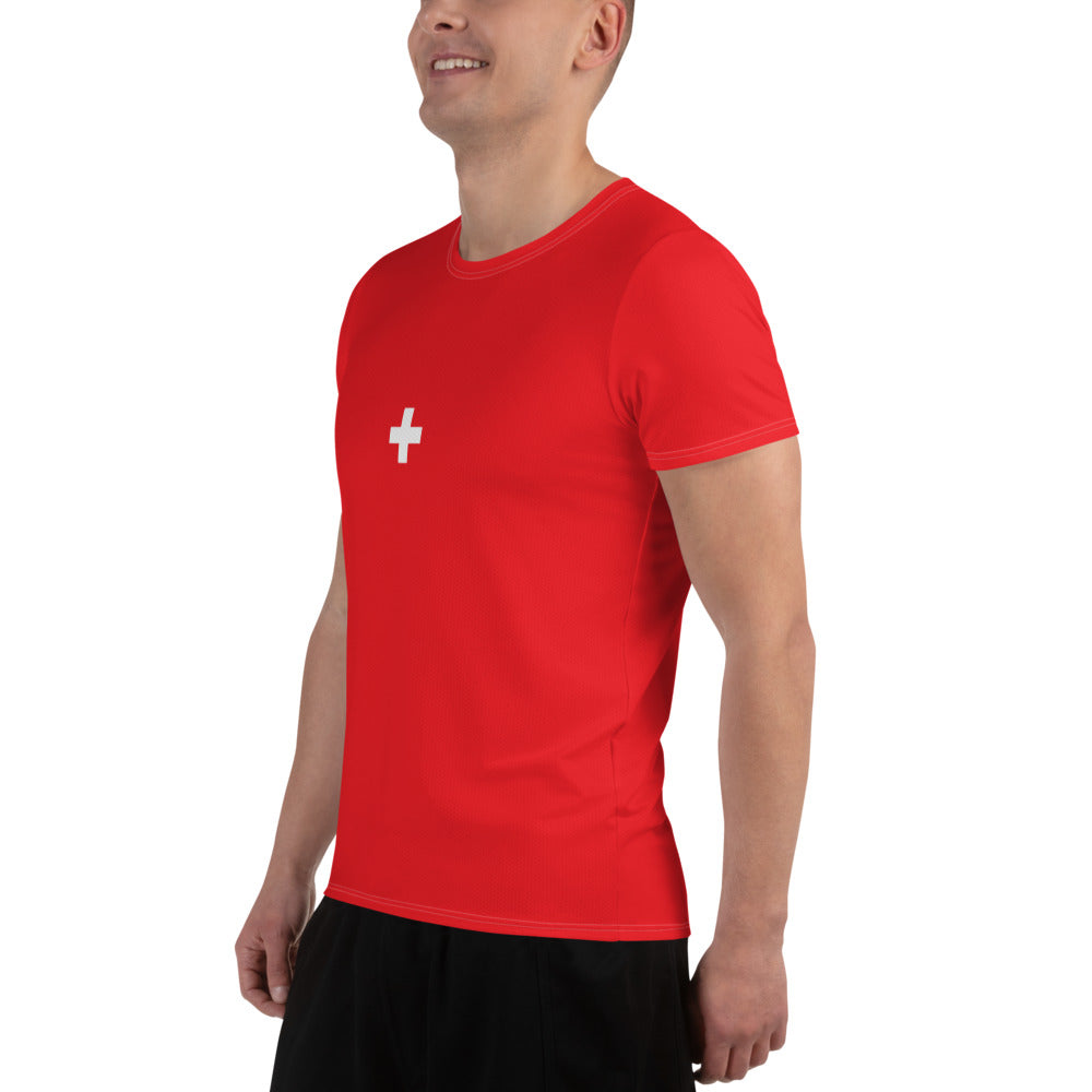 Red and White Men's Running T-shirt