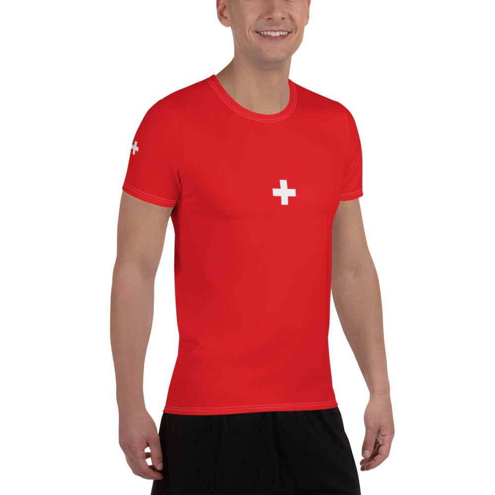 Red and White Men's Running T-shirt