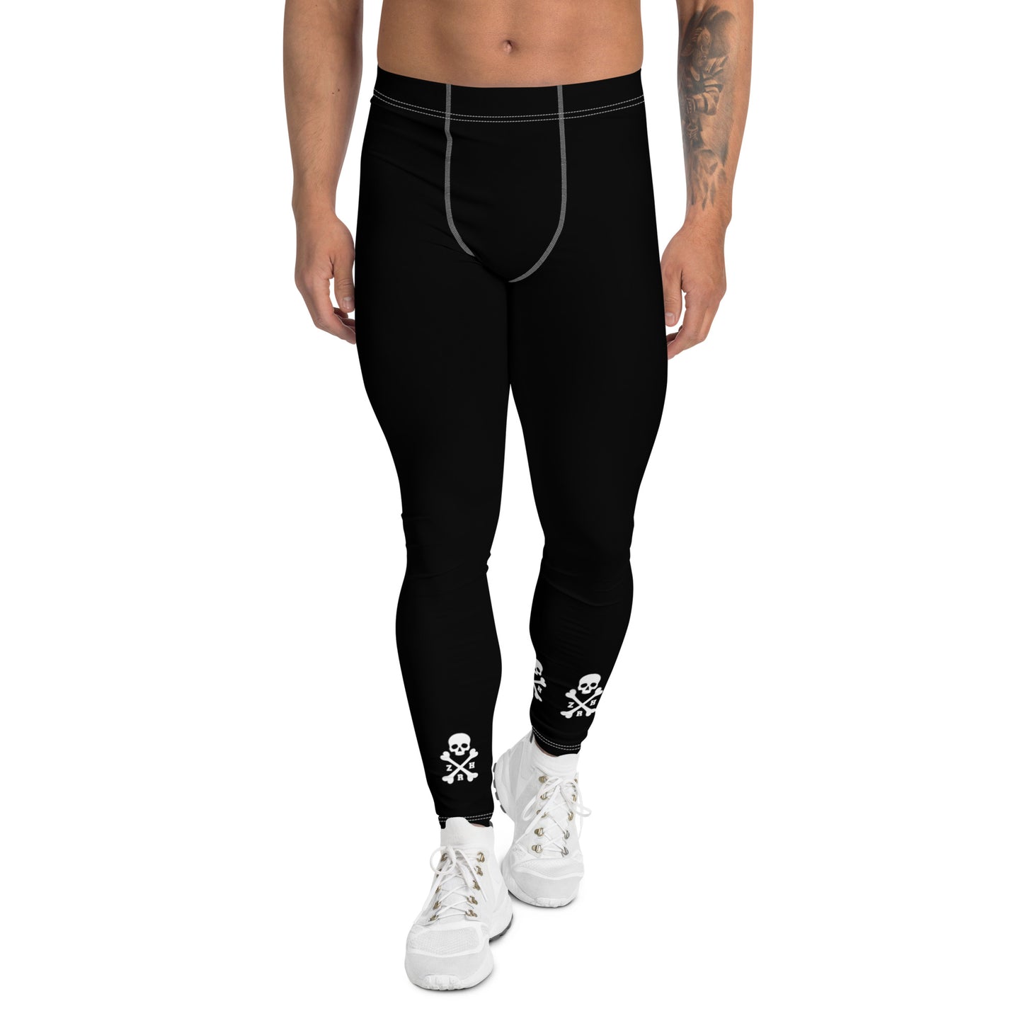 Schwarze Leggings für Herren mit Totenkopf und gekreuzten Knochen