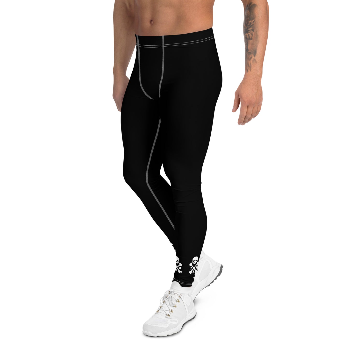 Schwarze Leggings für Herren mit Totenkopf und gekreuzten Knochen