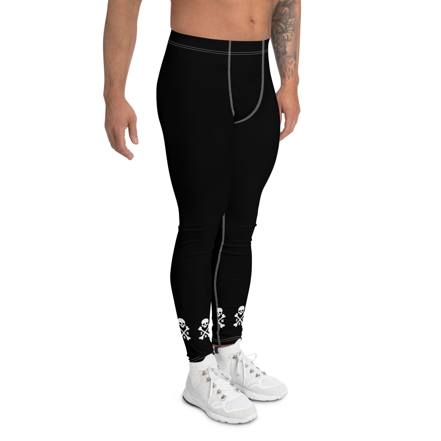 Schwarze Leggings für Herren mit Totenkopf und gekreuzten Knochen