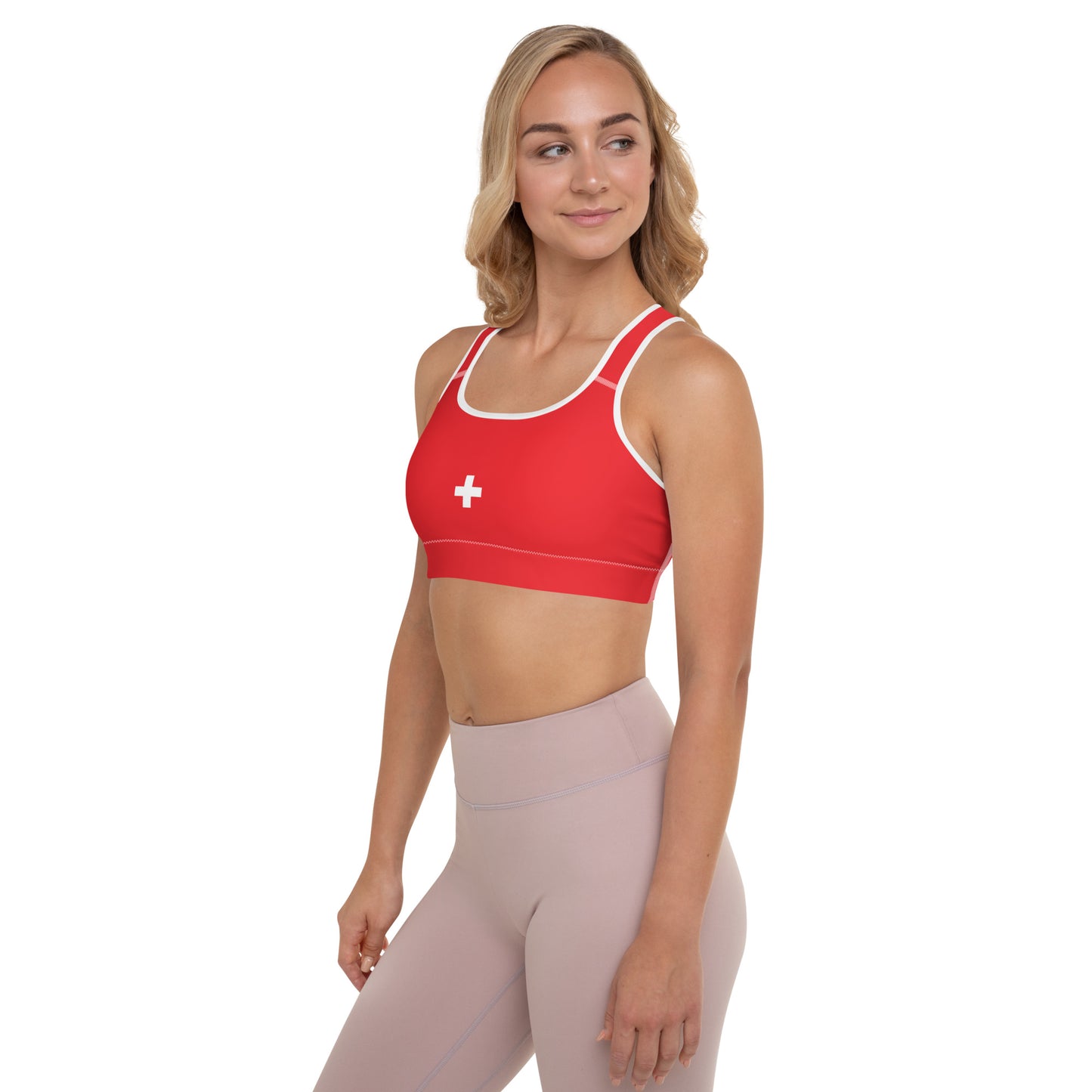 Red and White Padded Sports Bra