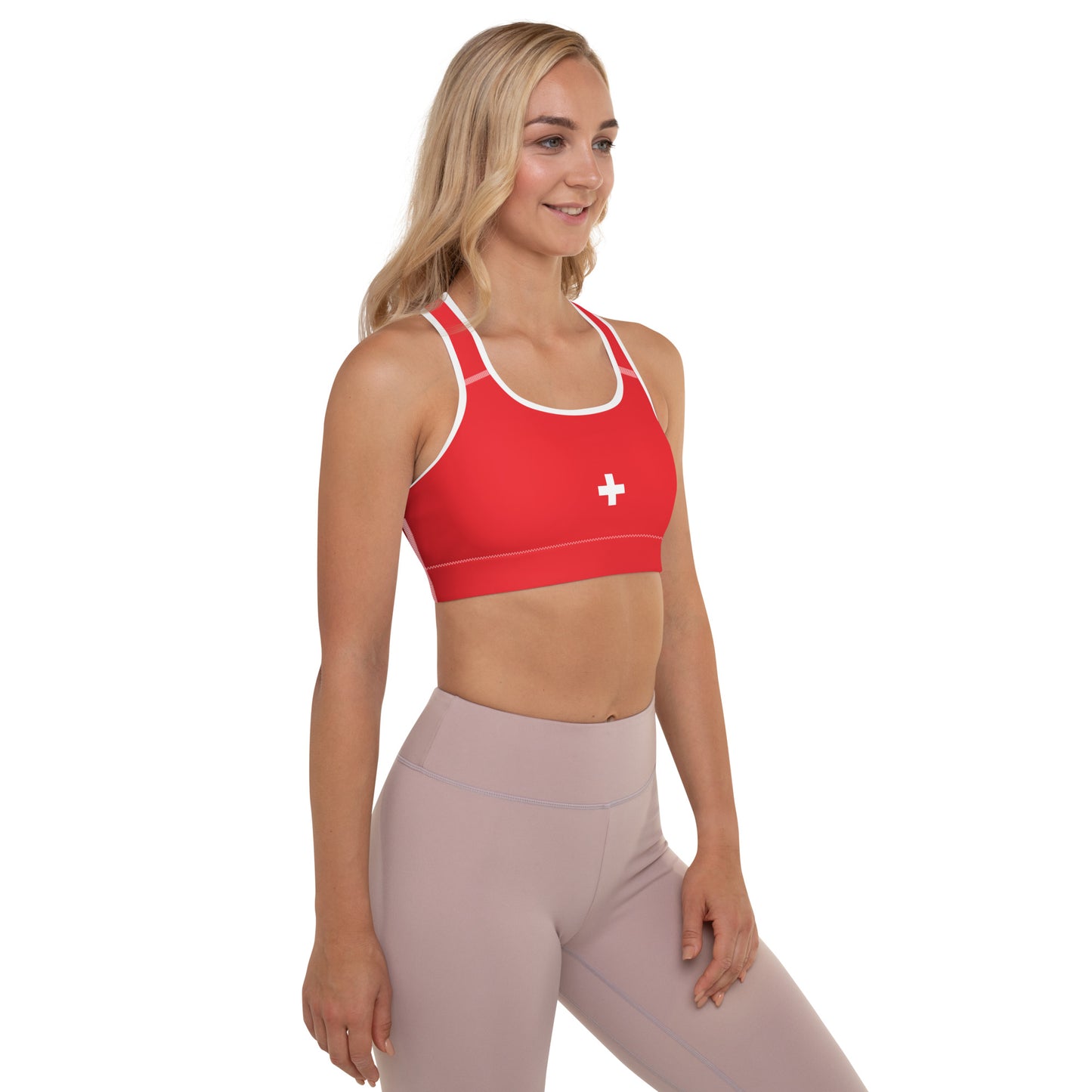 Red and White Padded Sports Bra