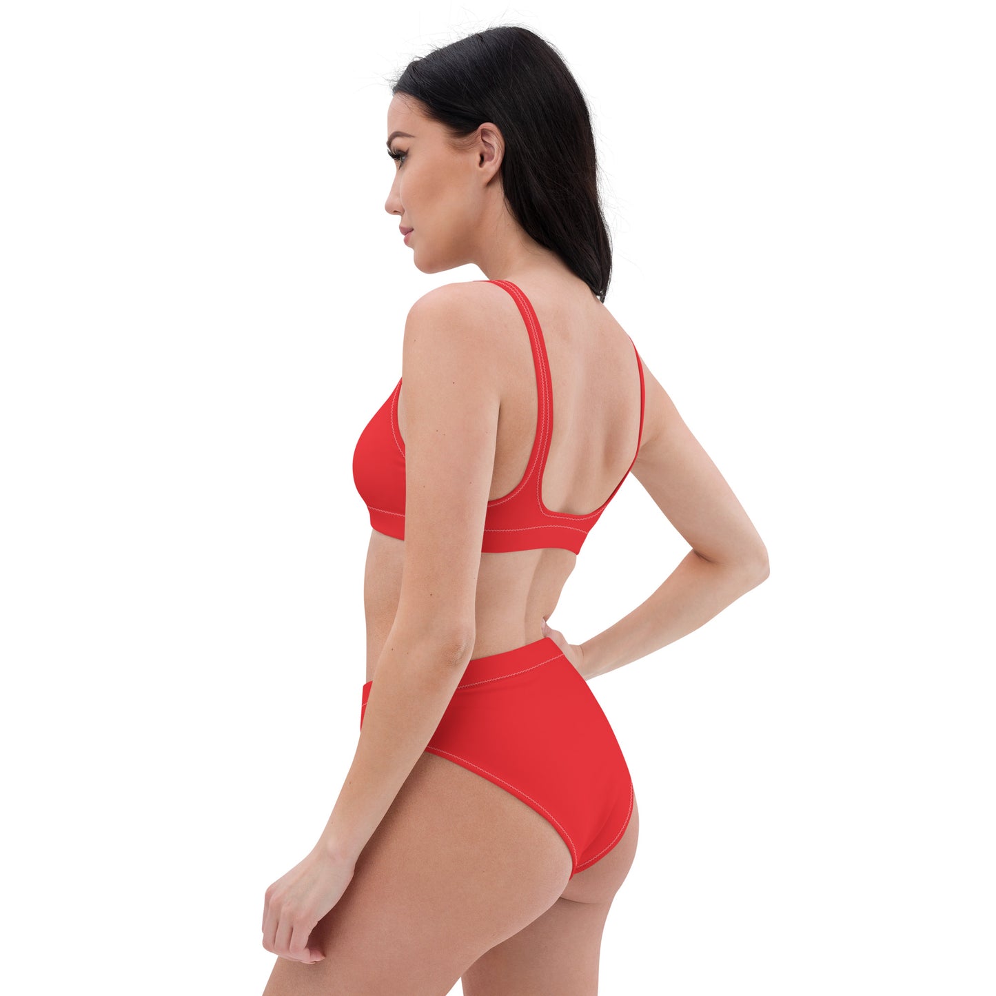 Rot-weißer Bikini mit hoher Taille