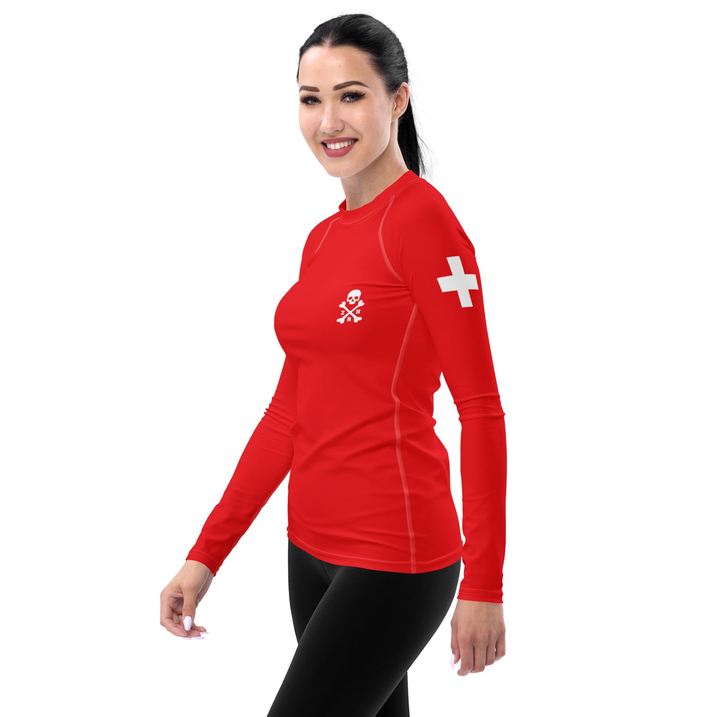 Damen-Rashguard mit Schweizer Flagge