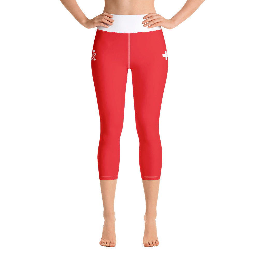 Rote und weiße Yoga-Capri-Leggings