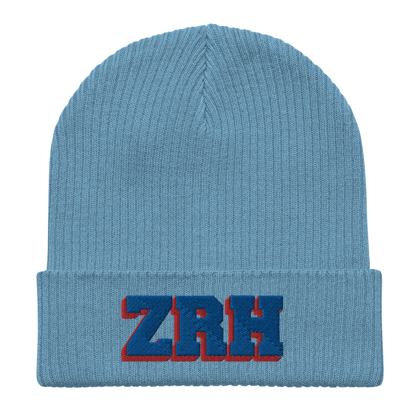 ZRH red and blue ribbed beanie