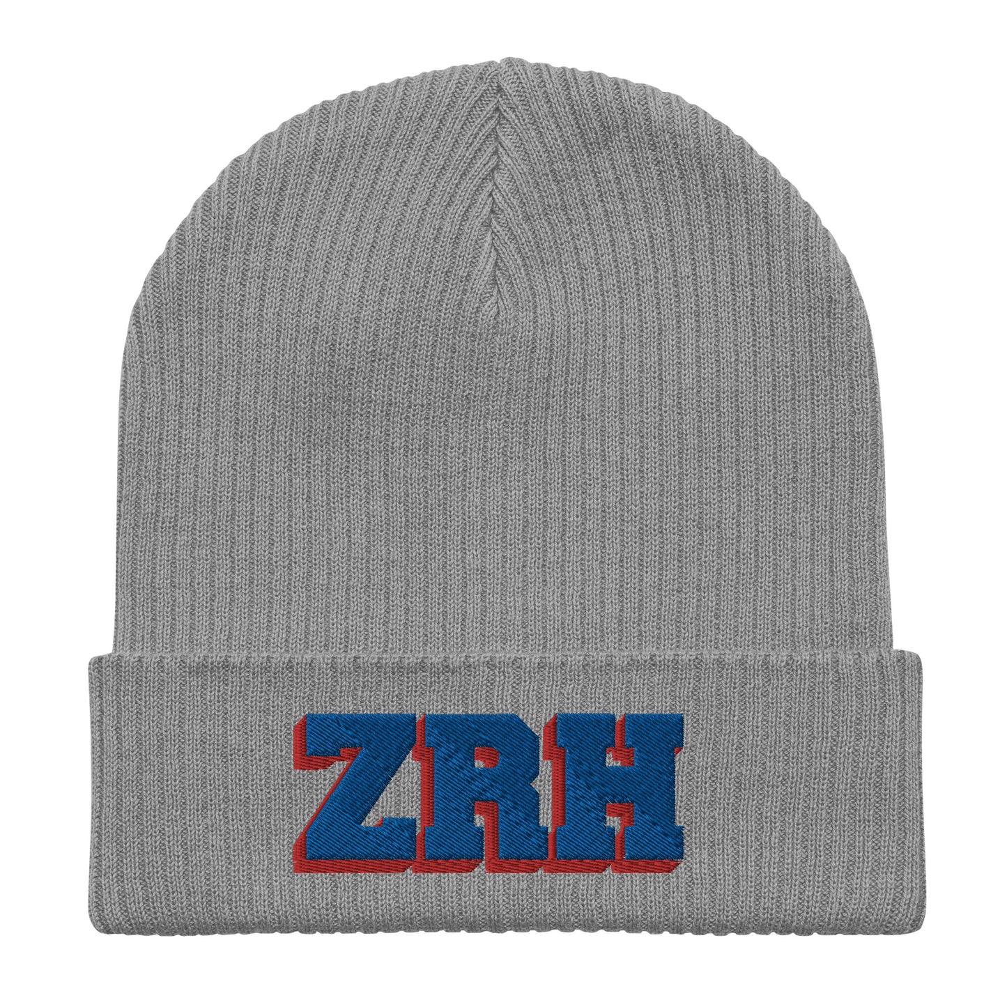 ZRH red and blue ribbed beanie