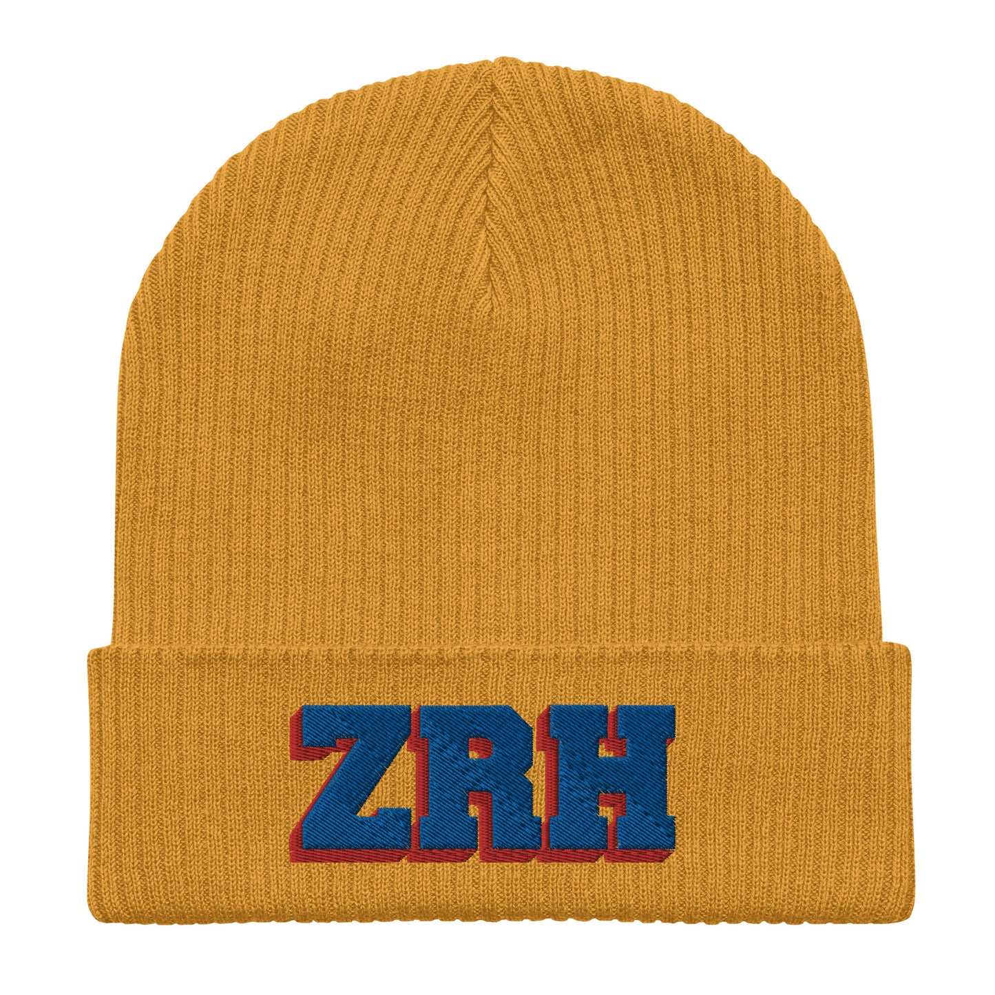 ZRH red and blue ribbed beanie