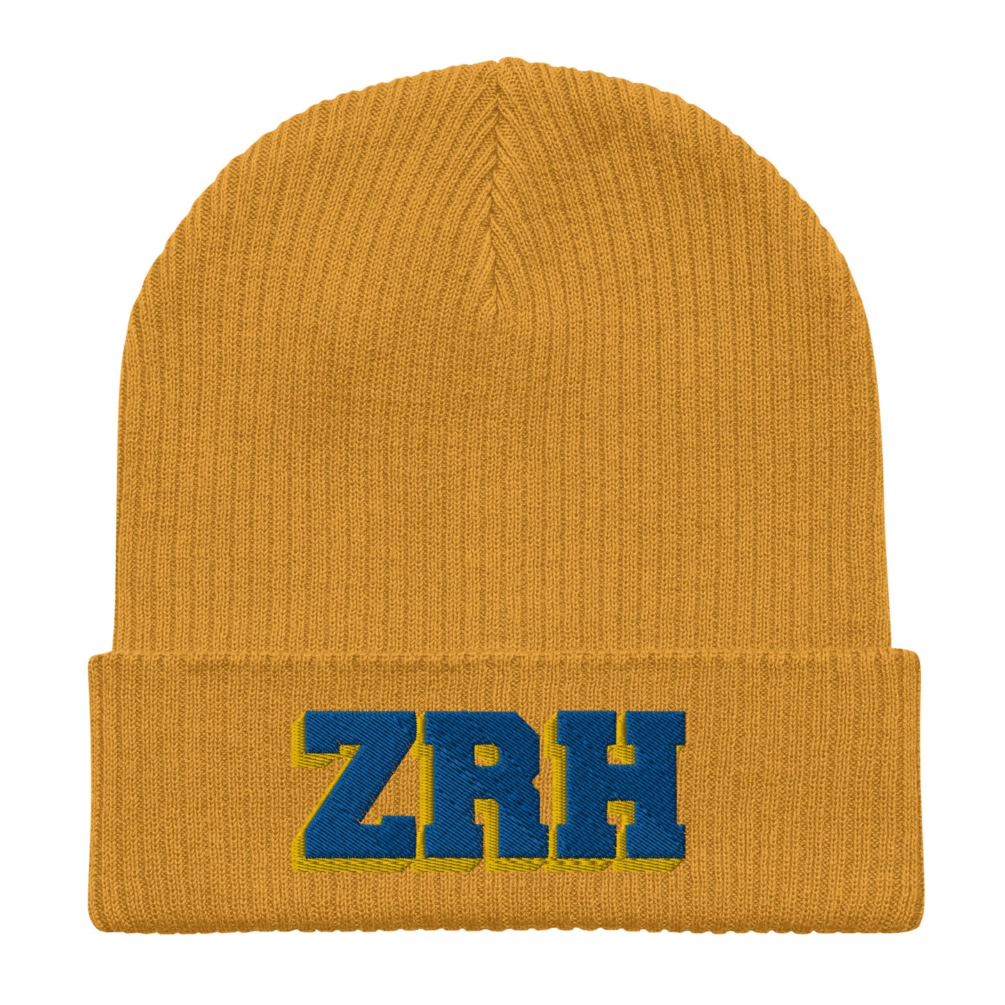 ZRH yellow and gold ribbed beanie