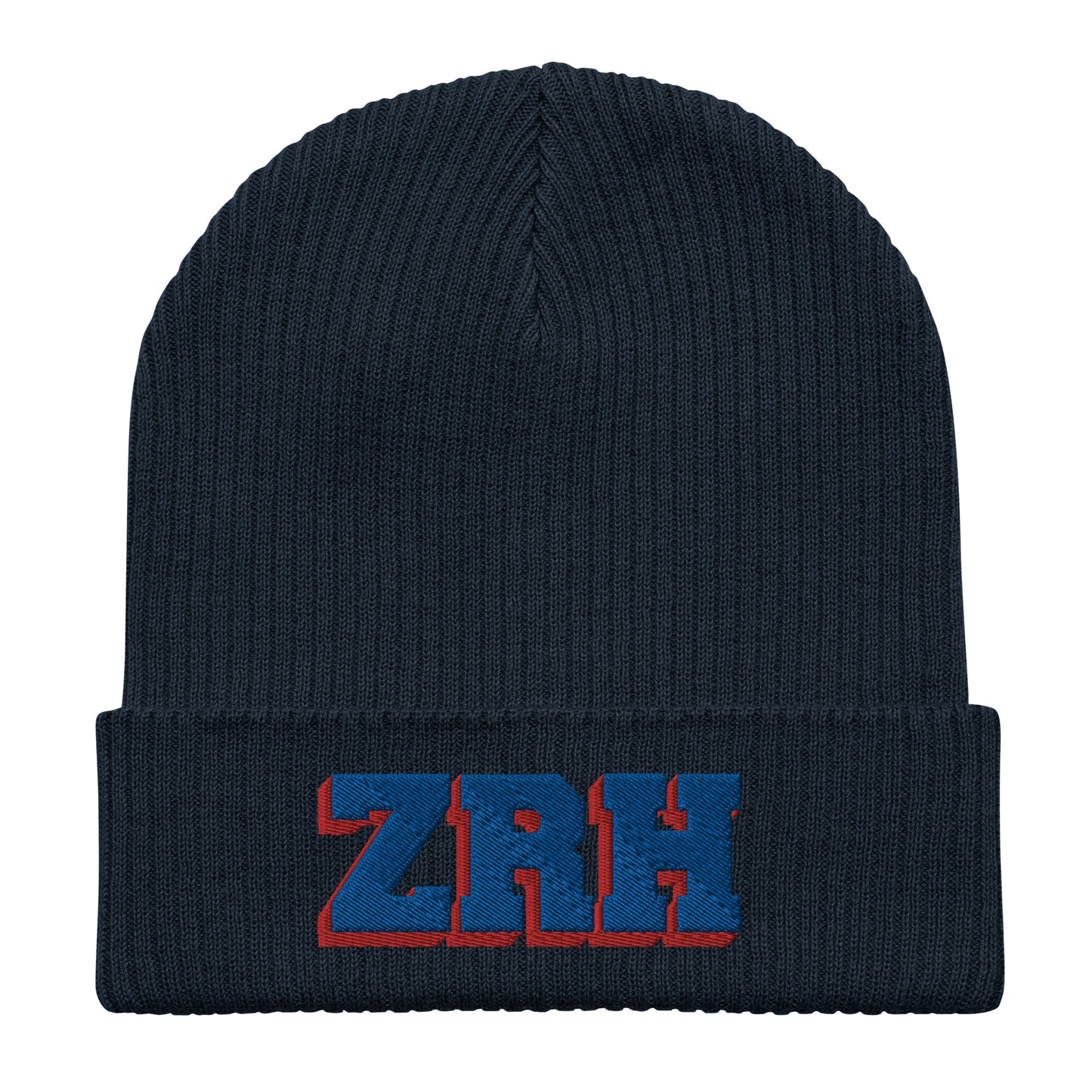 ZRH red and blue ribbed beanie