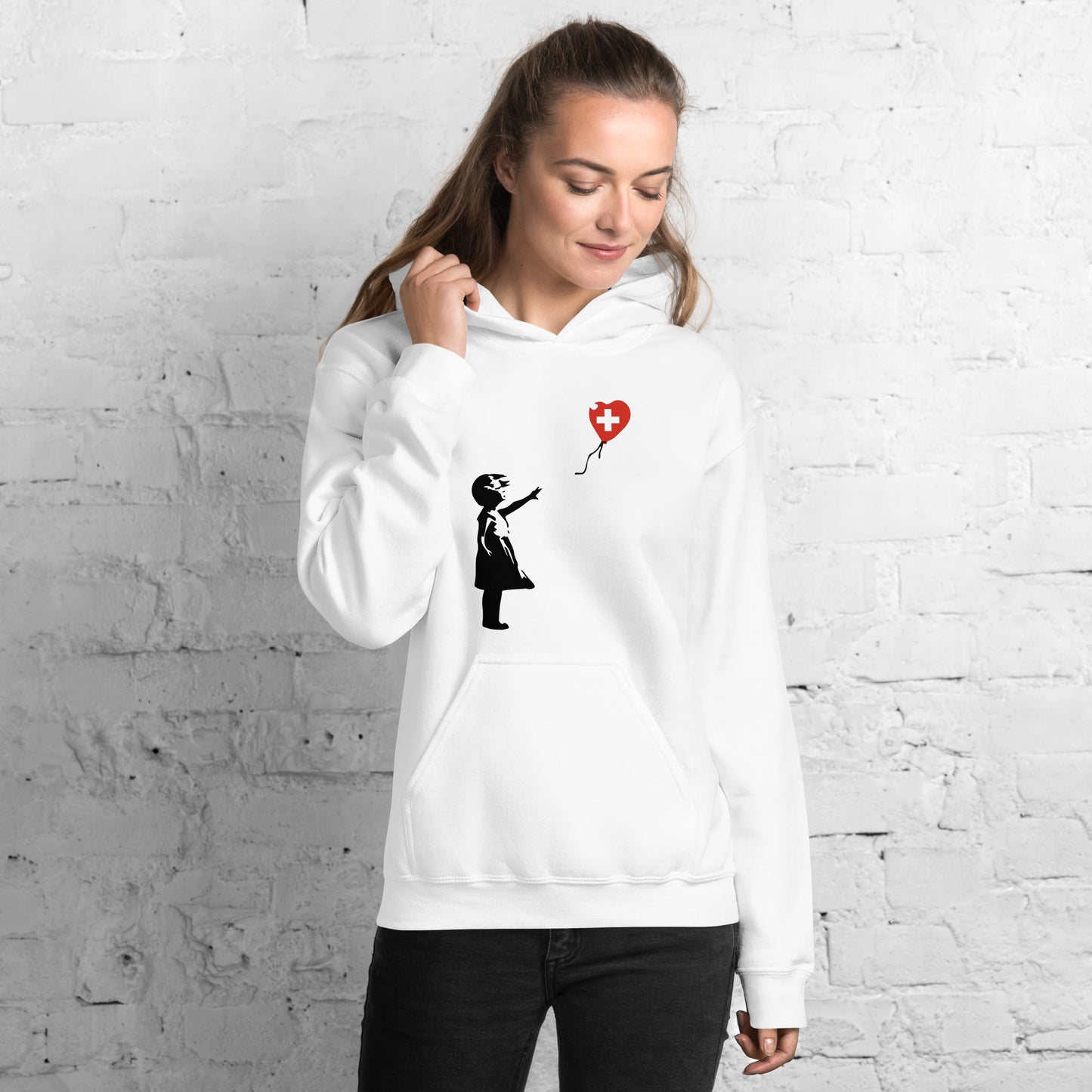 Banksy Mädchen mit Ballon Schweiz Unisex Hoodie