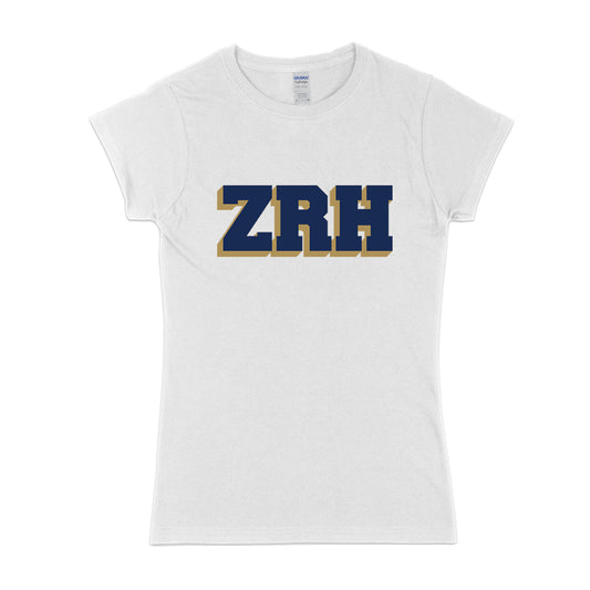 Kurzärmliges Damen-T-Shirt von ZRH in Marineblau und Gold