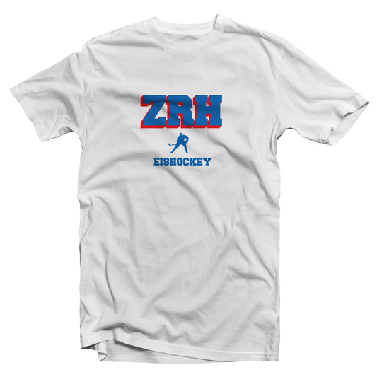 T-shirt à manches courtes ZRH Hockey sur glace rouge et bleu pour jeune