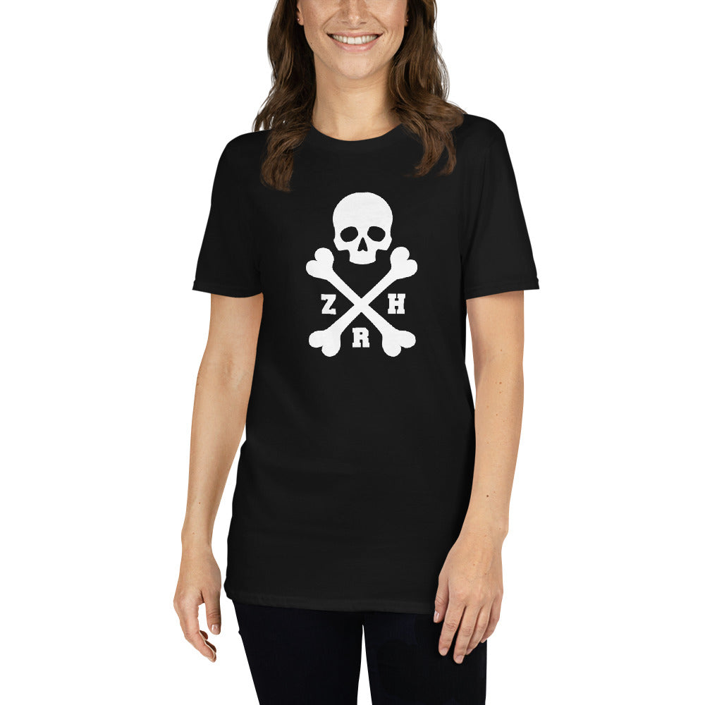 ZRH Totenkopf mit weißem Text Kurzarm Unisex T-Shirt