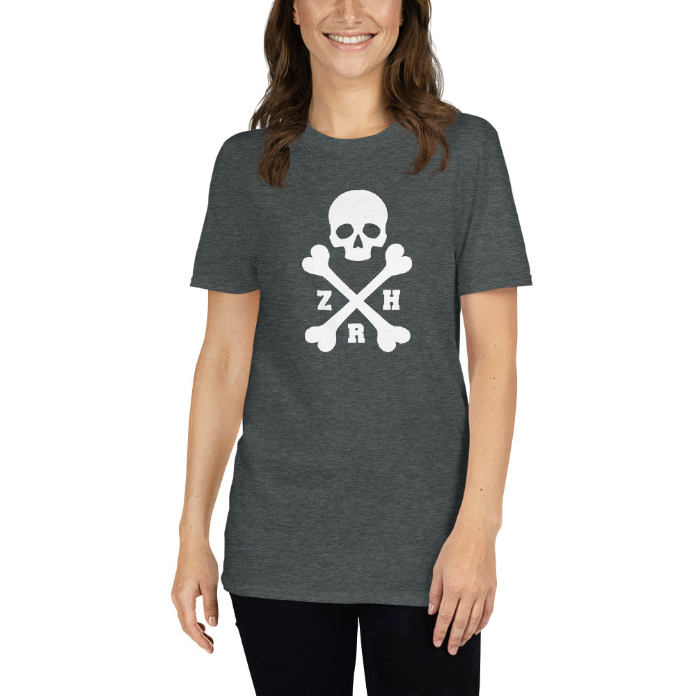 ZRH Totenkopf mit weißem Text Kurzarm Unisex T-Shirt