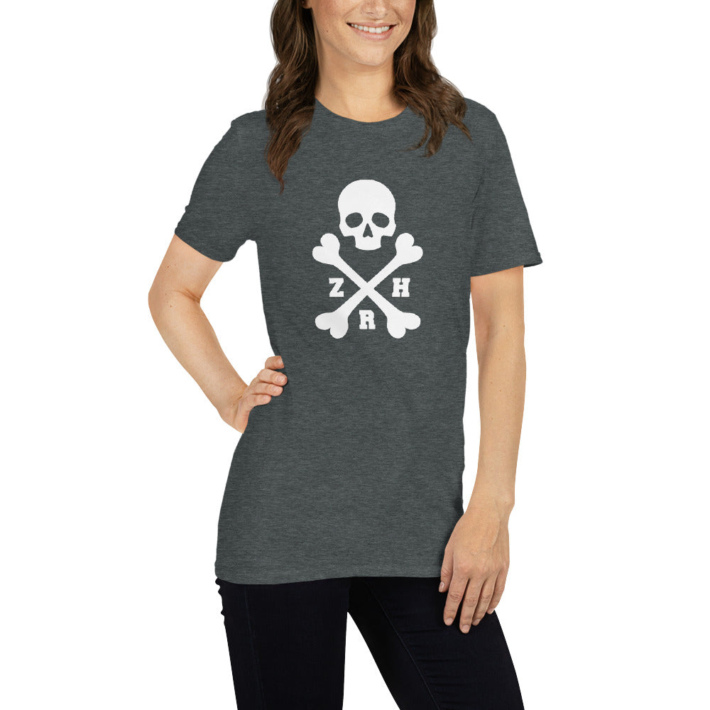 ZRH Totenkopf mit weißem Text Kurzarm Unisex T-Shirt