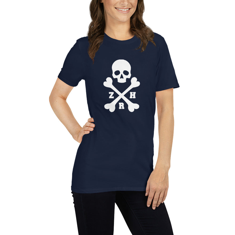 ZRH Totenkopf mit weißem Text Kurzarm Unisex T-Shirt