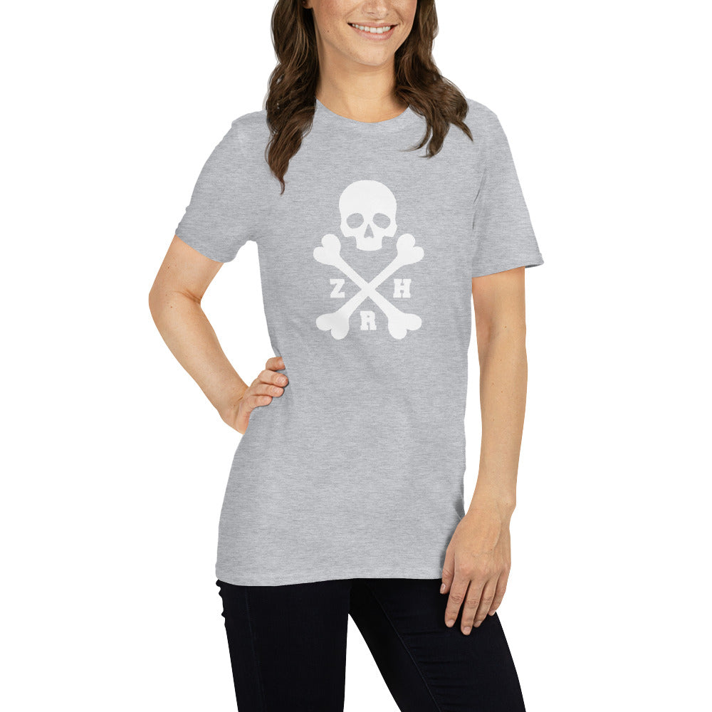 ZRH Totenkopf mit weißem Text Kurzarm Unisex T-Shirt